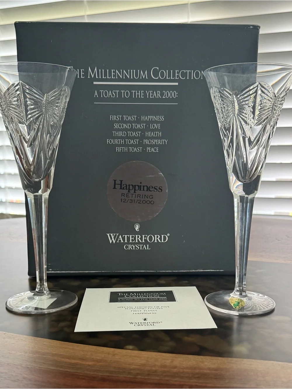 Waterford Crystal Millennium 'Happiness' Champagne Flutes -NWT